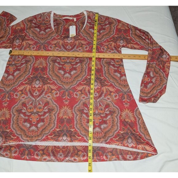 Soft Surroundings XL Paisley Print Long Sleeve Top Rust/Orange Polyester/Spandex - Picture 6 of 15